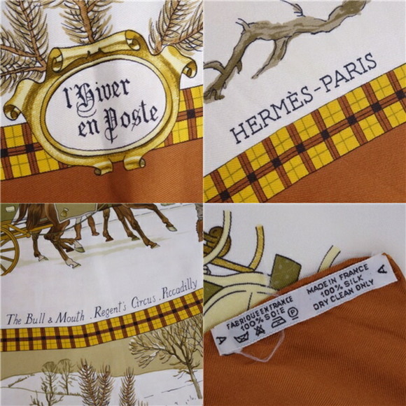 HERMES Scarf Muffler Carre90 LHIVER EN POSTE Mail Coach 100% Silk Ladies Mult... - Picture 4 of 4